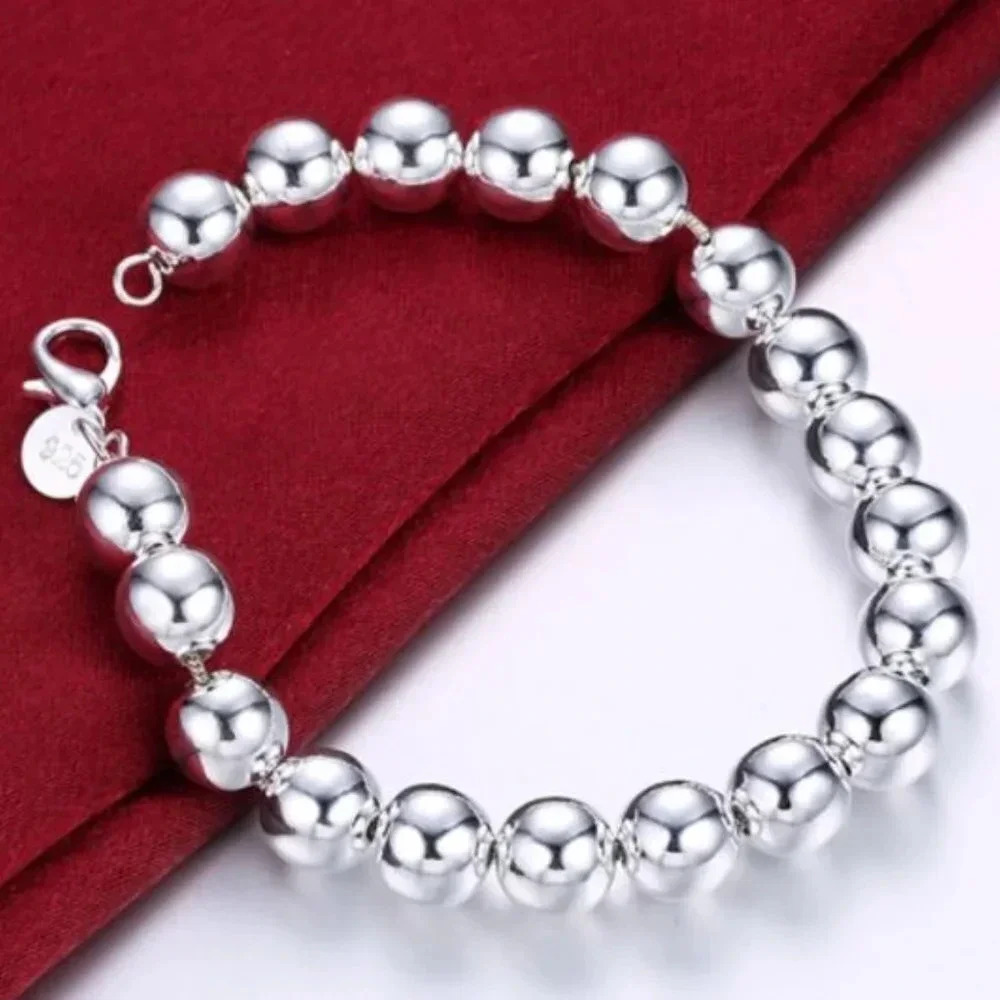 925 Sterling Silver 10 MM Classic Bead Bracelet